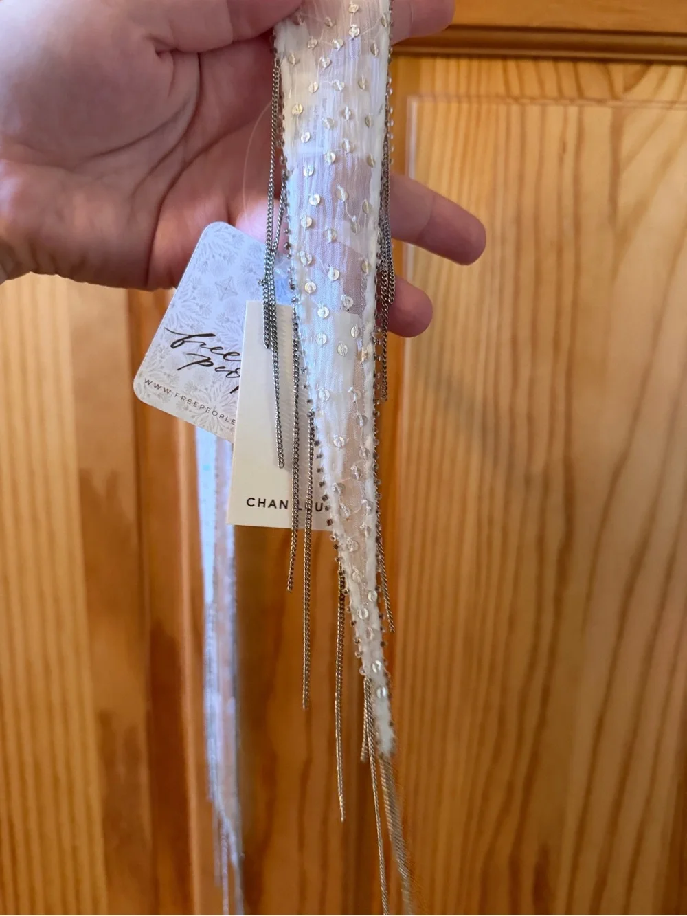 Free People Chan Luu Make It Rain White Fringe Skinny Scarf NWT